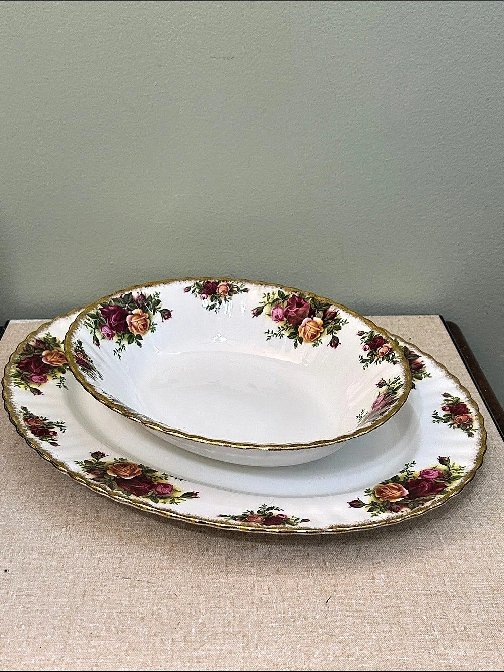 Royal Albert Old Country Roses Oval Vegetable Bowl & Platter Set Floral Serving